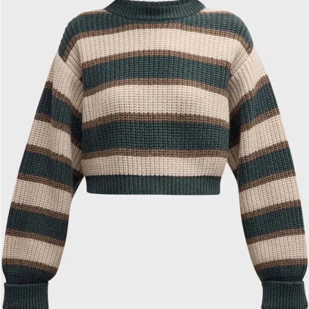 Brunello Cucinelli Striped Crew Neck Sweater - Green, Brown, and Cream